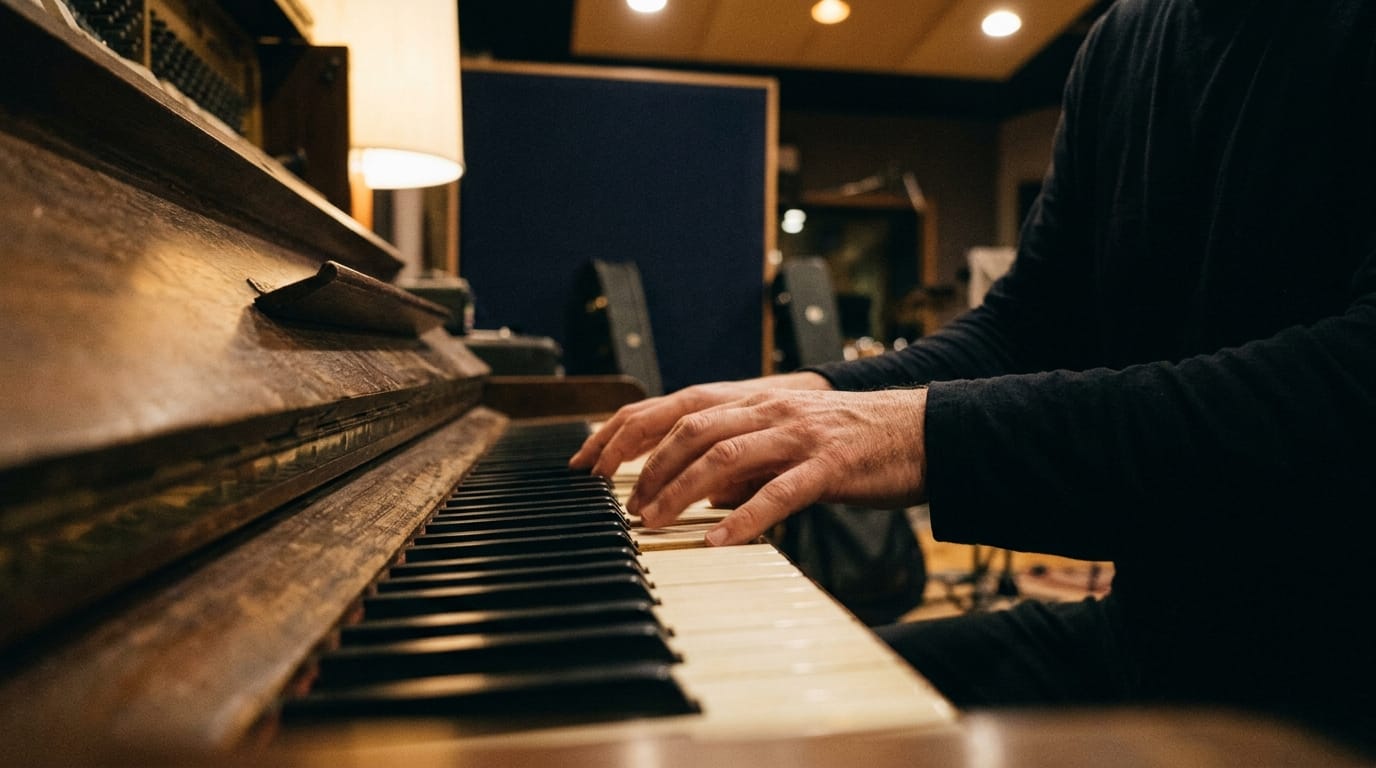 Jazz pianist practicing scales at the piano