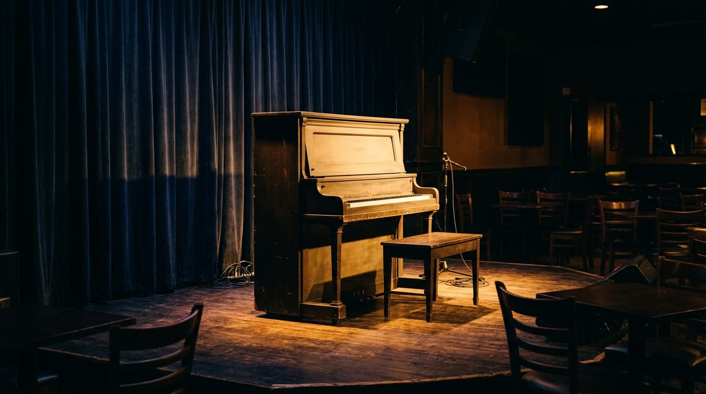 Interior view of grand piano strings and hammers in close detail