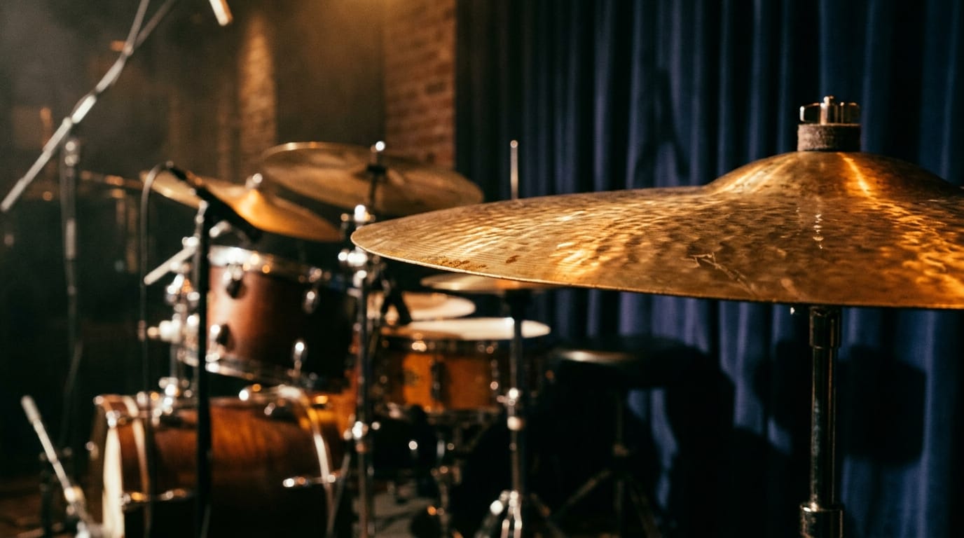 drum kit cymbal in warm light
