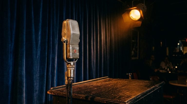vintage ribbon microphone on stage