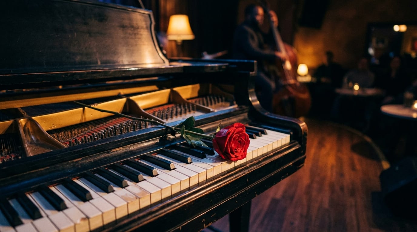 rose on piano keyboard