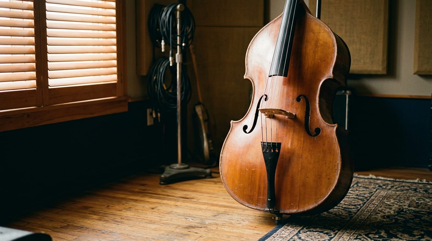 double bass in recording studio
