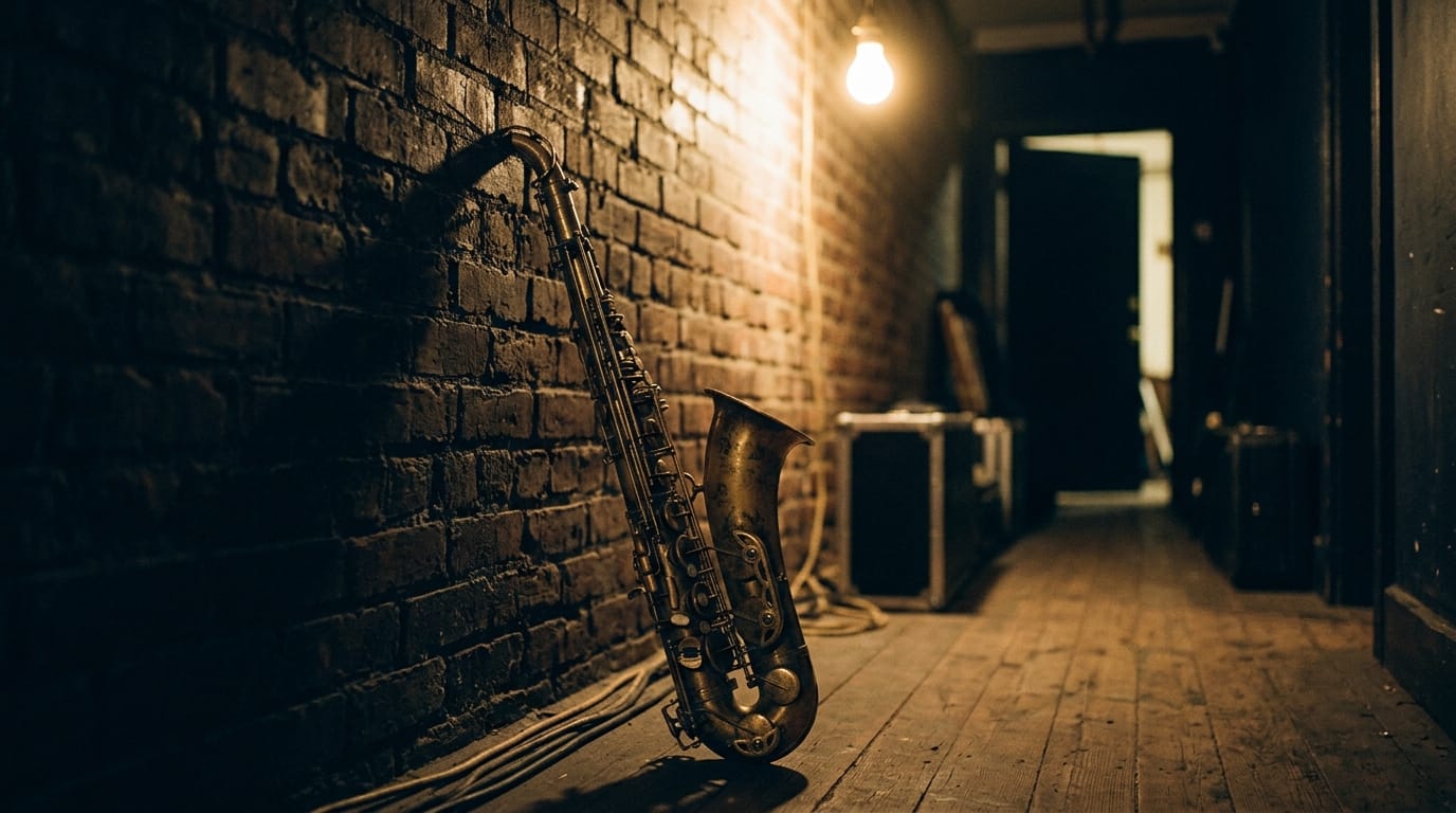 tenor saxophone in stage corridor